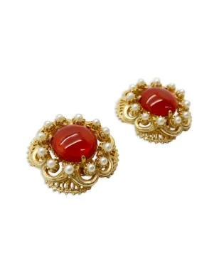 Jennifer Gibson Jewellery 1960年代 Florenza カーネリアン装飾パールイヤリング - ゴールド - サムネイル3