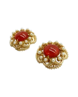 Jennifer Gibson Jewellery 1960年代 Florenza カーネリアン装飾パールイヤリング - ゴールド - サムネイル4