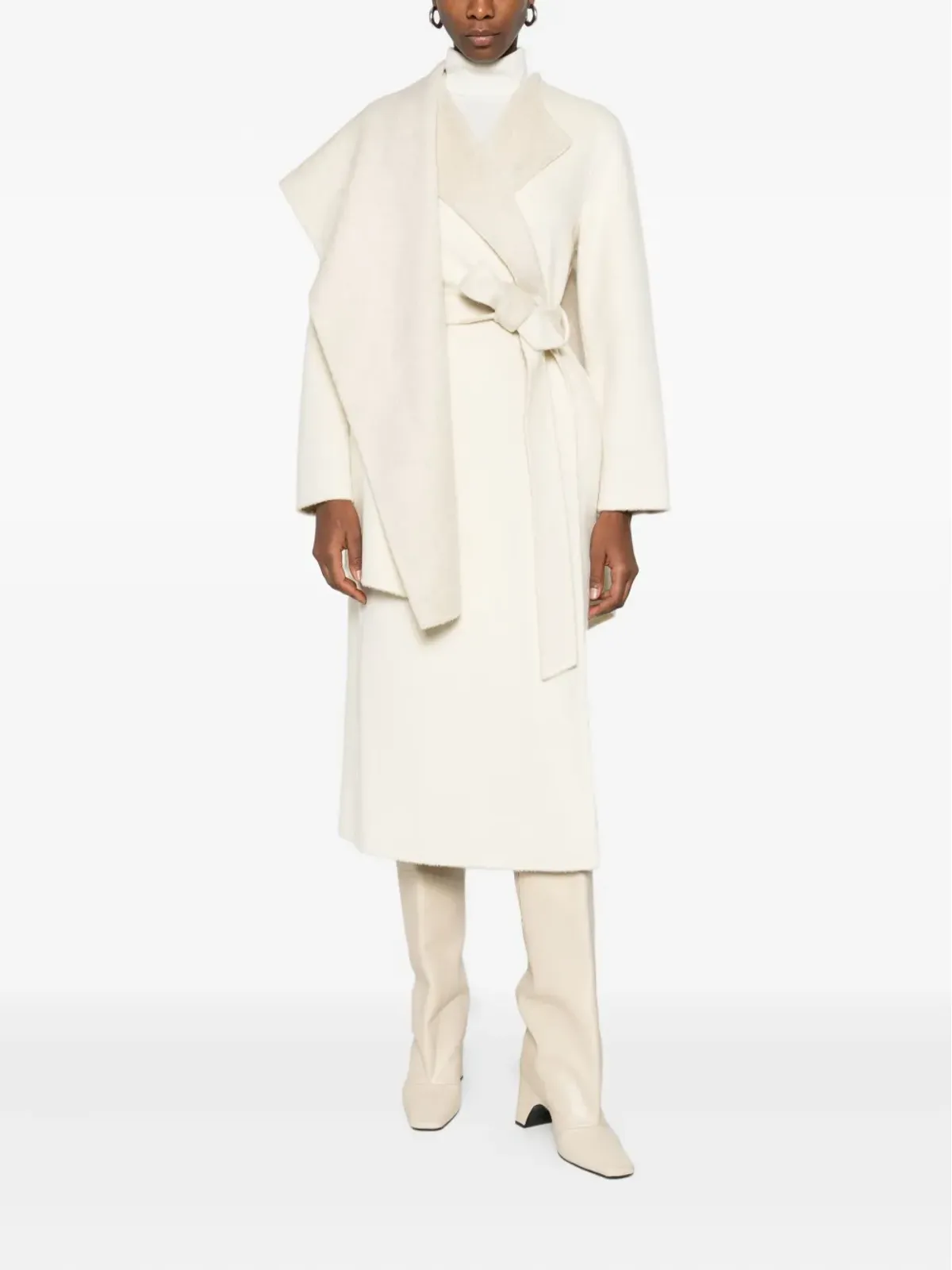 P.A.R.O.S.H. scarf-detail belted coat - White - 画像2