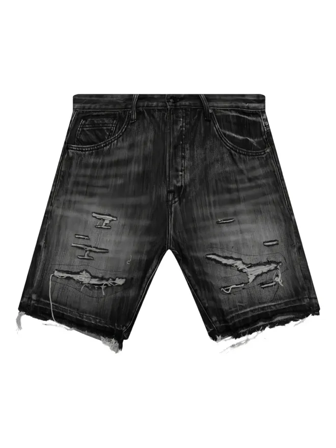 Billionaire Boys Club Billionaire Boys Club embroidered-patch frayed denim shorts - Blackの商品画像