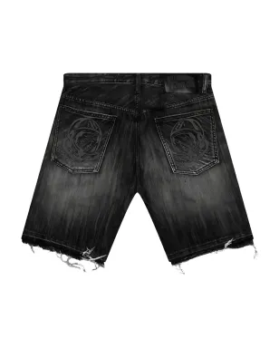 Billionaire Boys Club embroidered-patch frayed denim shorts - Black - サムネイル2