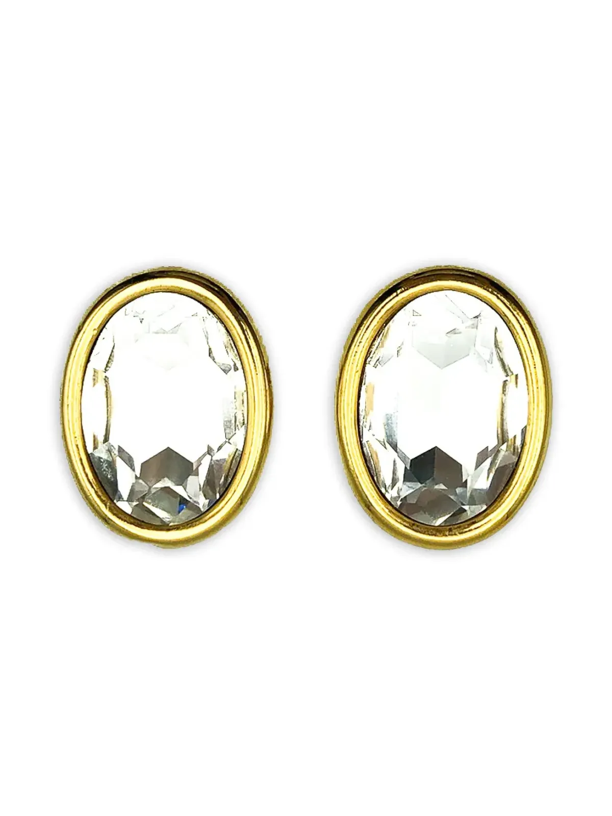 Jennifer Gibson Jewellery 1980年代 オーバル型 クリスタル ヘッドランプ イヤリング - ゴールド - 画像1