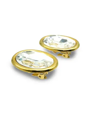 Jennifer Gibson Jewellery 1980年代 オーバル型 クリスタル ヘッドランプ イヤリング - ゴールド - サムネイル3