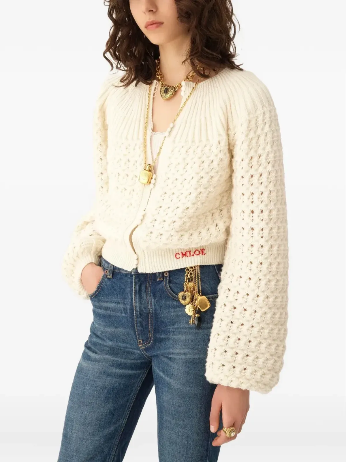 Chloé バルーンスリーブのオープンニットカーディガン - 画像3