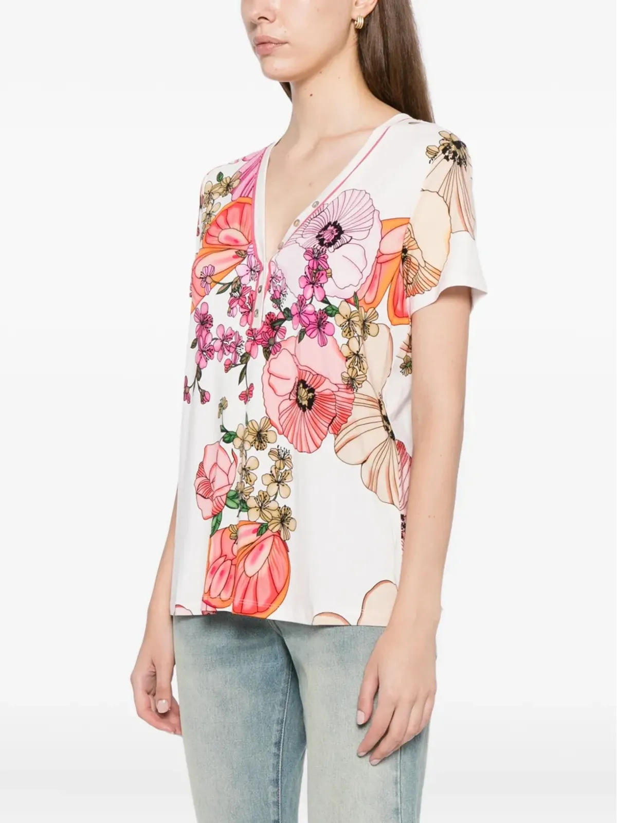 Johnny Was The Janie Favorite 半袖ヘンリーネックTシャツ - White - 画像3