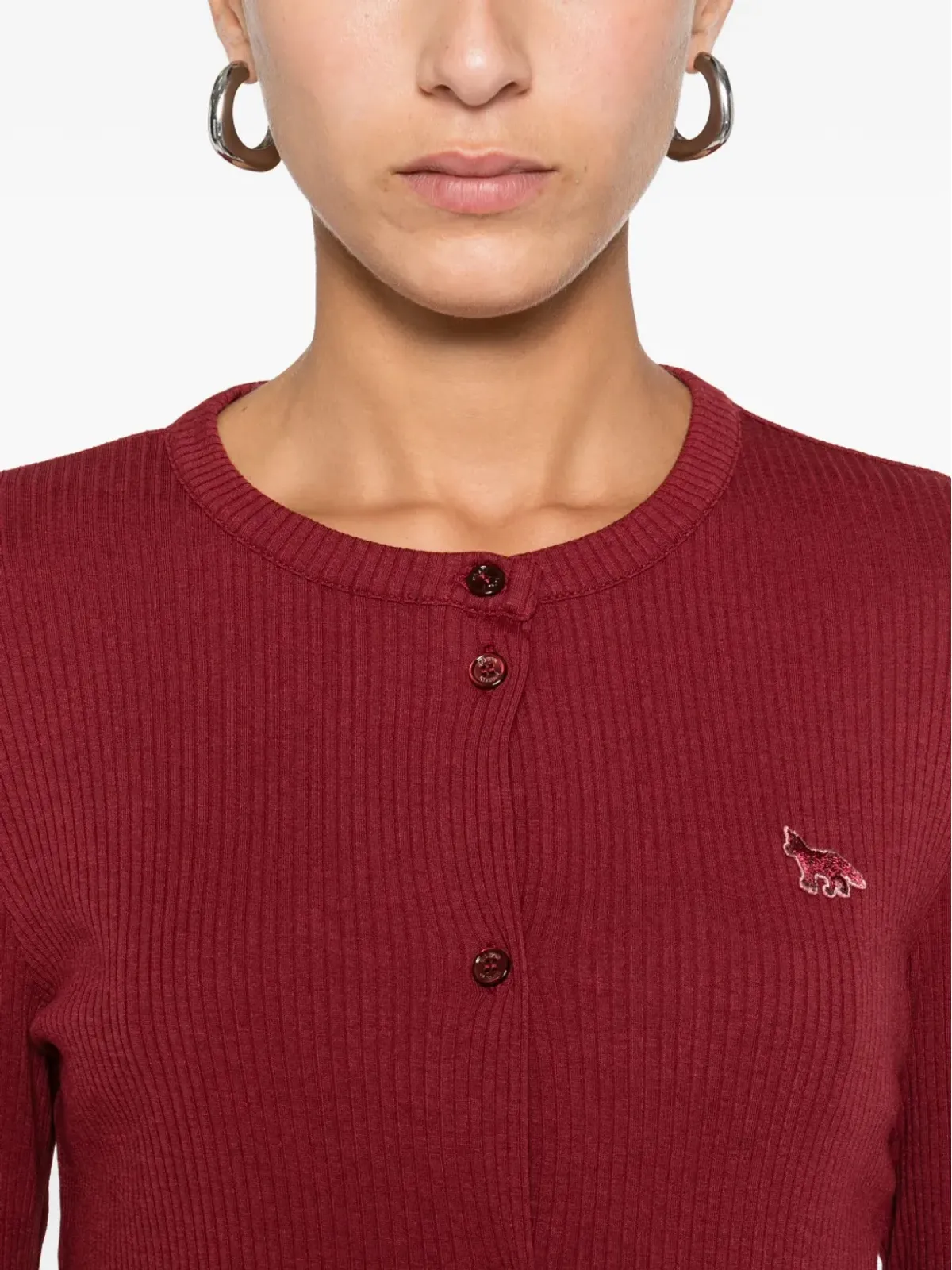 Maison Kitsuné フォックス刺繍入りリブ編みカーディガン - 画像5