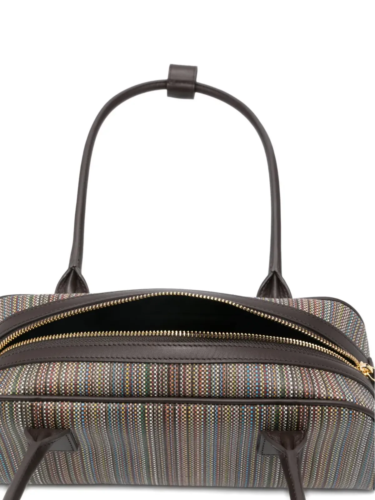 Paul Smith ストライプ柄トップハンドルショルダーバッグ（ブラウン） - 画像4
