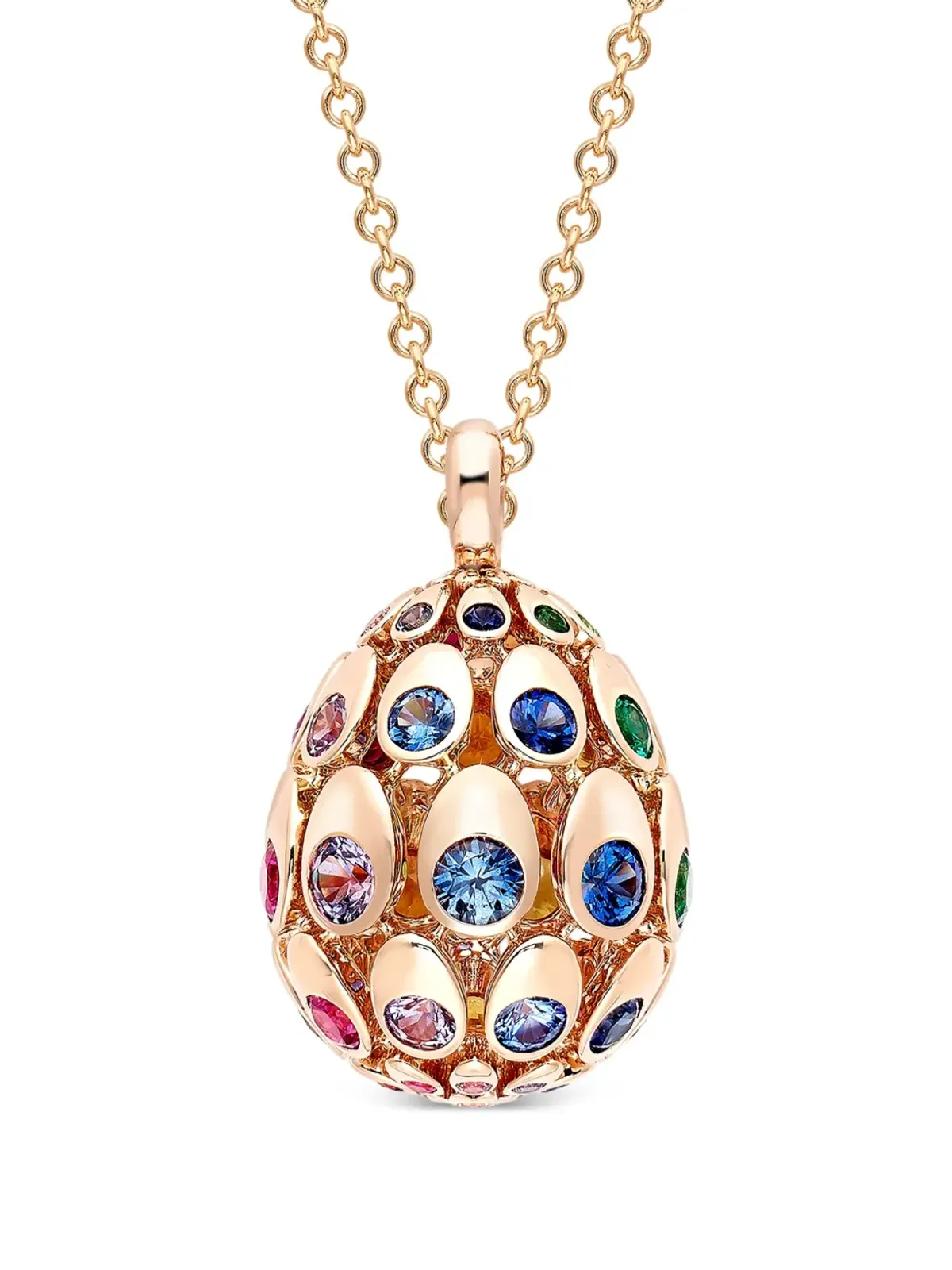 Fabergé 18K ローズゴールド レインボーエッグ マルチストーン ペンダント - 画像2