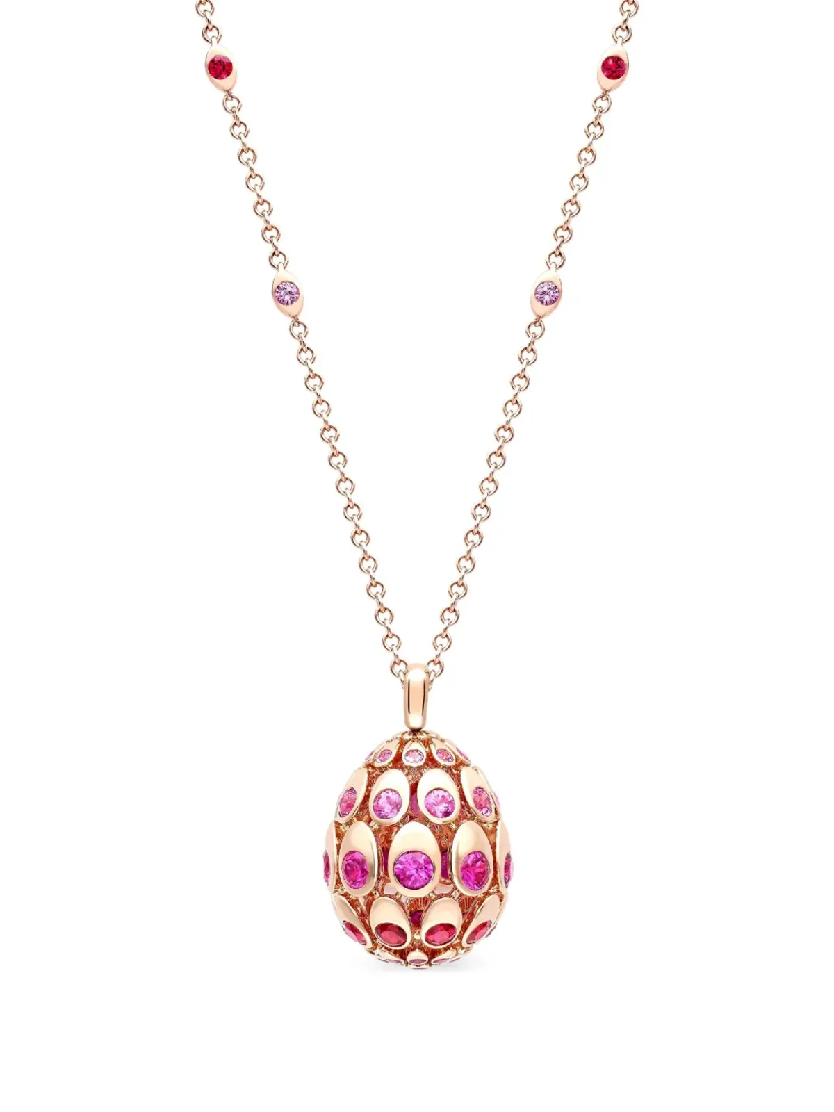 Fabergé コズミックカーブ 18Kローズゴールド ルビーとピンクサファイアのエッグペンダント - 画像2