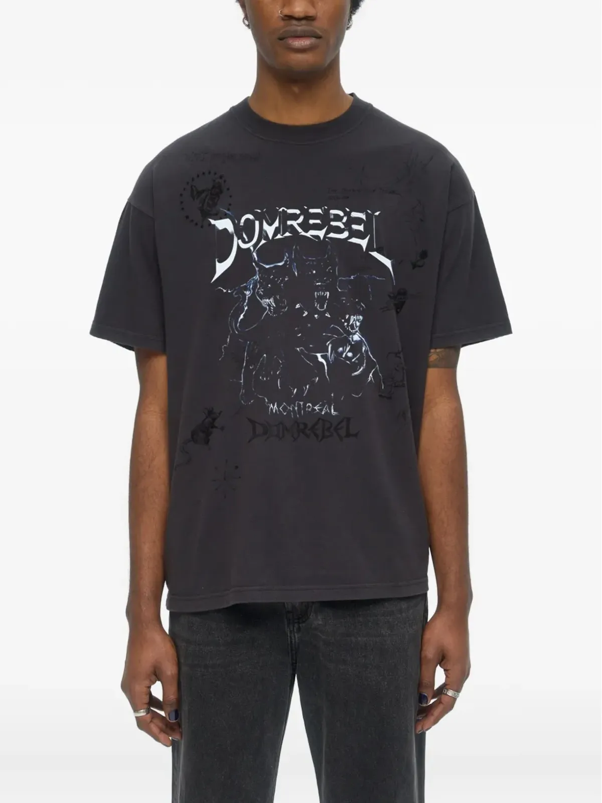 DOMREBEL グラフィックプリントTシャツ ブラック - 画像2