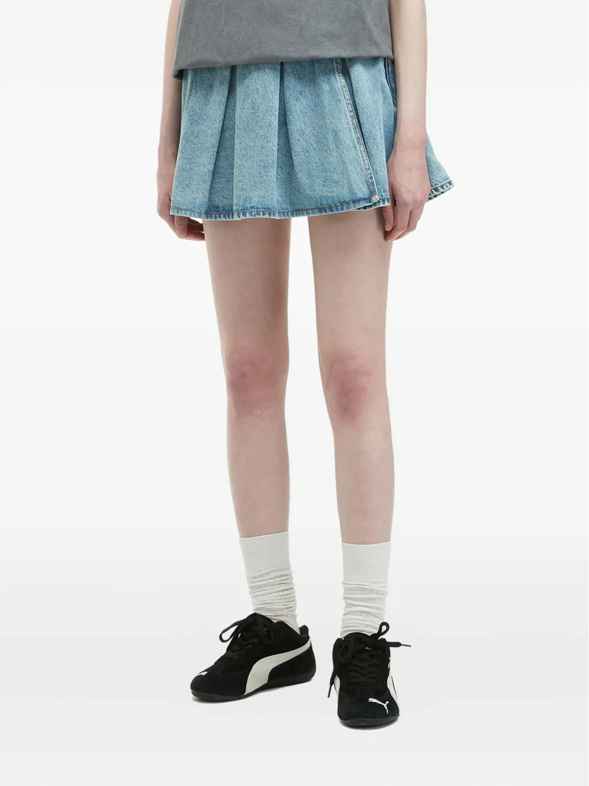 Mini Cream プリーツデニムミニスカート - 画像3