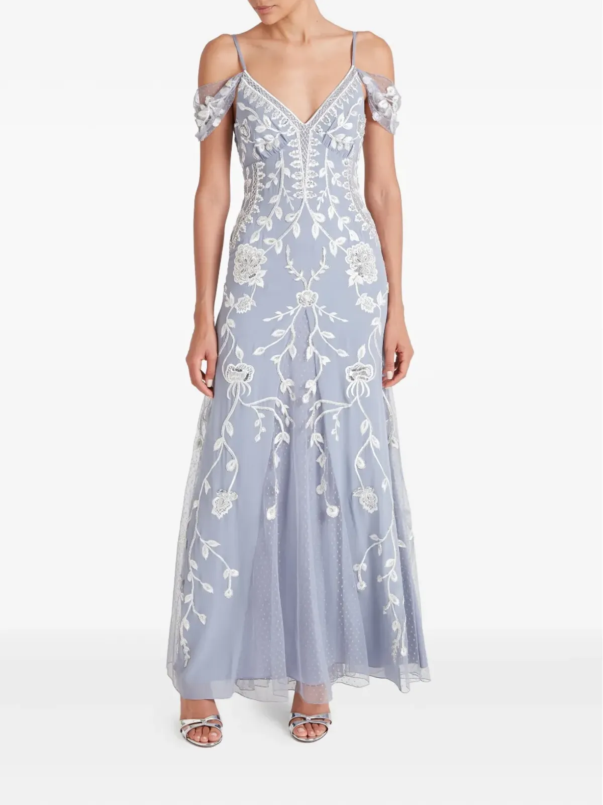 Temperley London リリー刺繍オフショルダーガウン - ブルー - 画像2