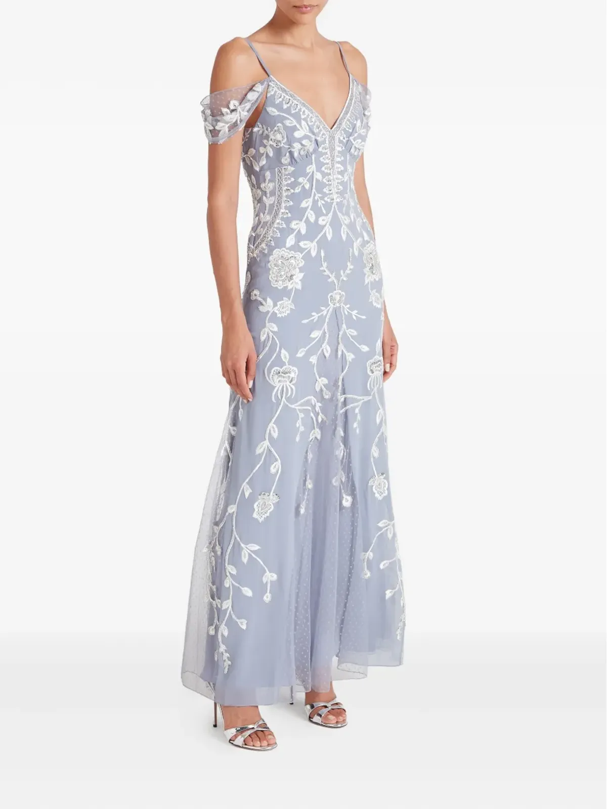 Temperley London リリー刺繍オフショルダーガウン - ブルー - 画像3