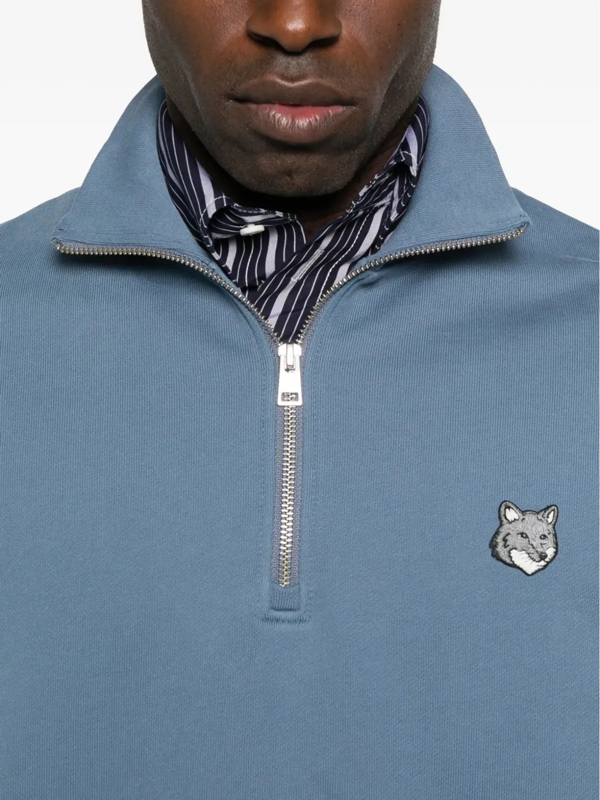 Maison Kitsuné フォックスヘッド 半ジップ スウェットシャツ ブルー - 画像5