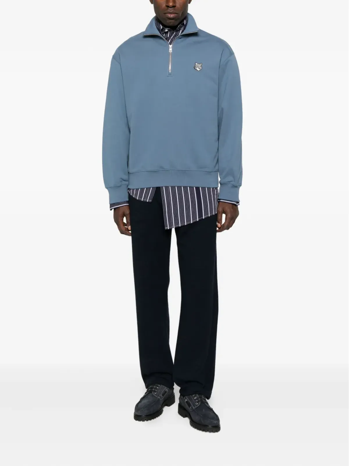 Maison Kitsuné フォックスヘッド 半ジップ スウェットシャツ ブルー - 画像2