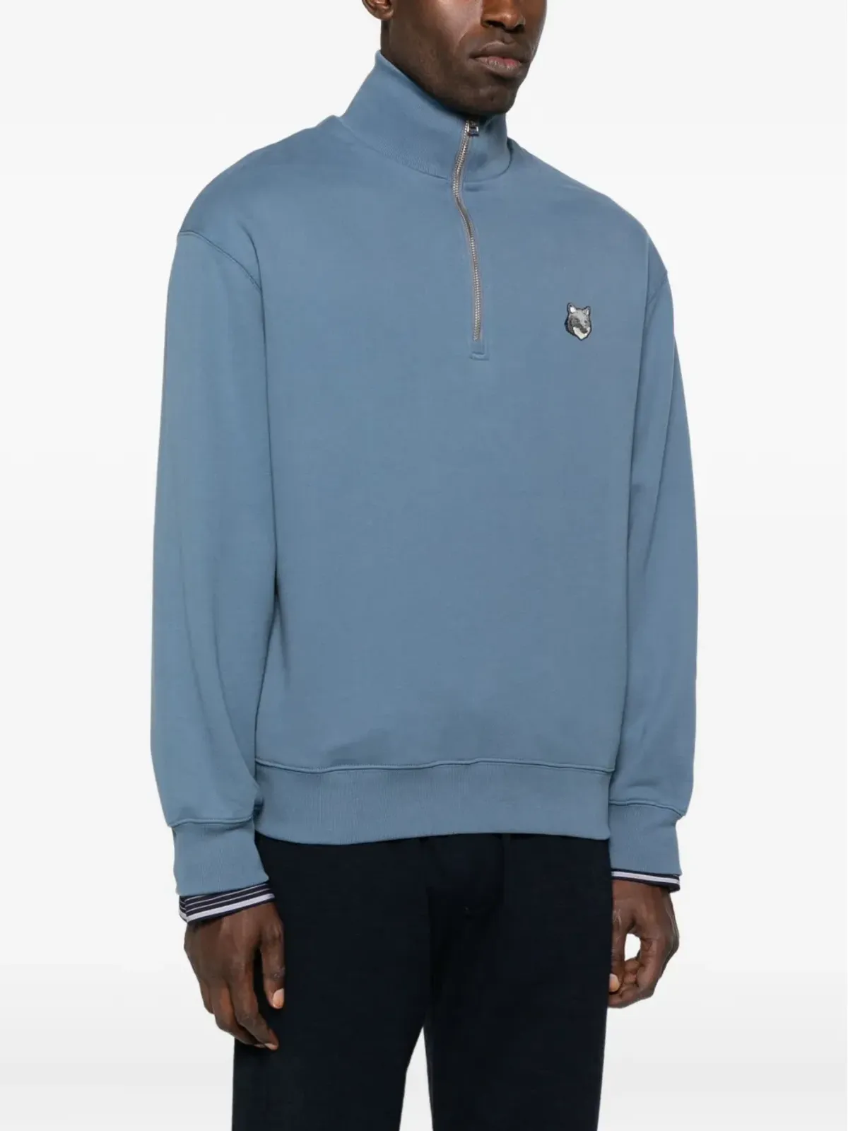 Maison Kitsuné フォックスヘッド 半ジップ スウェットシャツ ブルー - 画像3