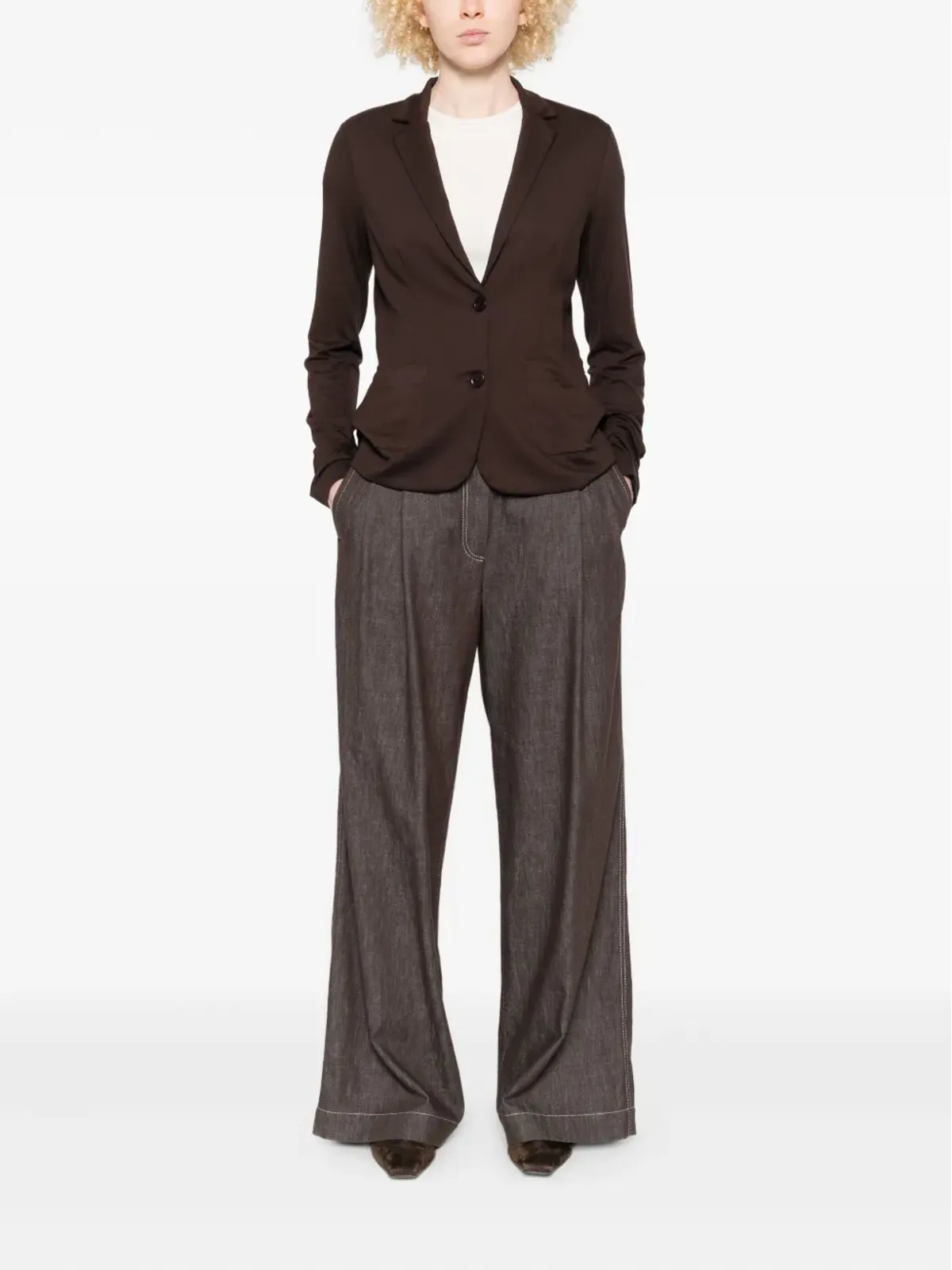 Majestic Filatures single-breasted fitted jacket - Brown - 画像2