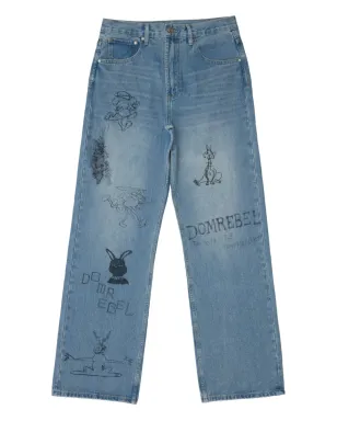 DOMREBEL グラフィックプリント ストレートレッグパンツ - Blue - サムネイル1