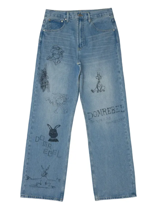 DOMREBEL DOMREBEL グラフィックプリント ストレートレッグパンツ - Blueの商品画像