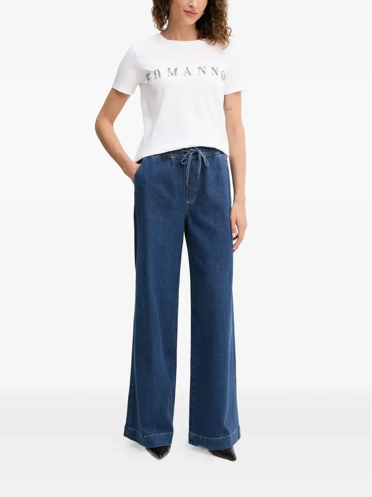 ERMANNO FIRENZE ビーズ装飾 ロゴ入り Tシャツ - 画像2