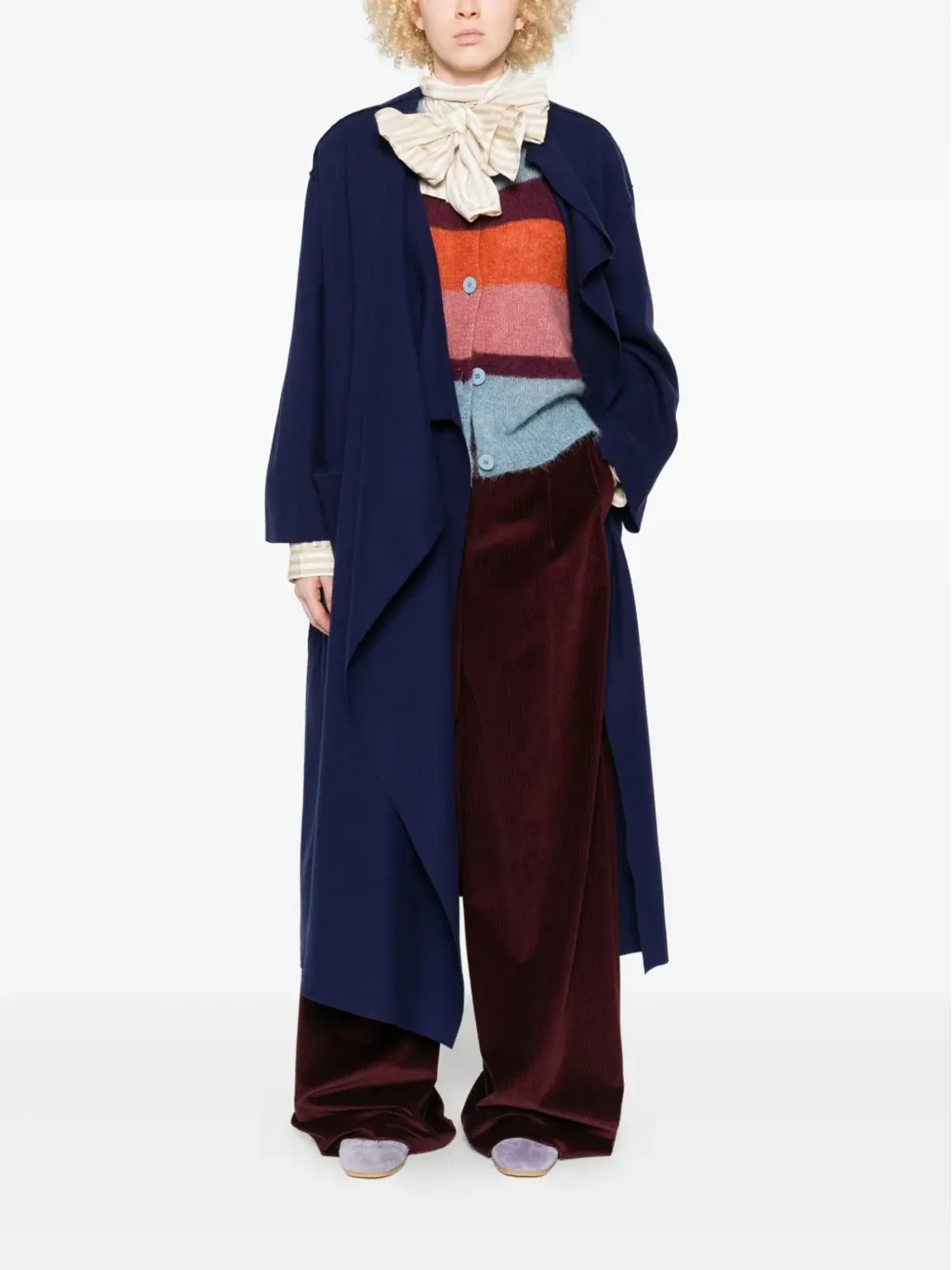 Niu スカーフオーバーコート ブルー - 画像2