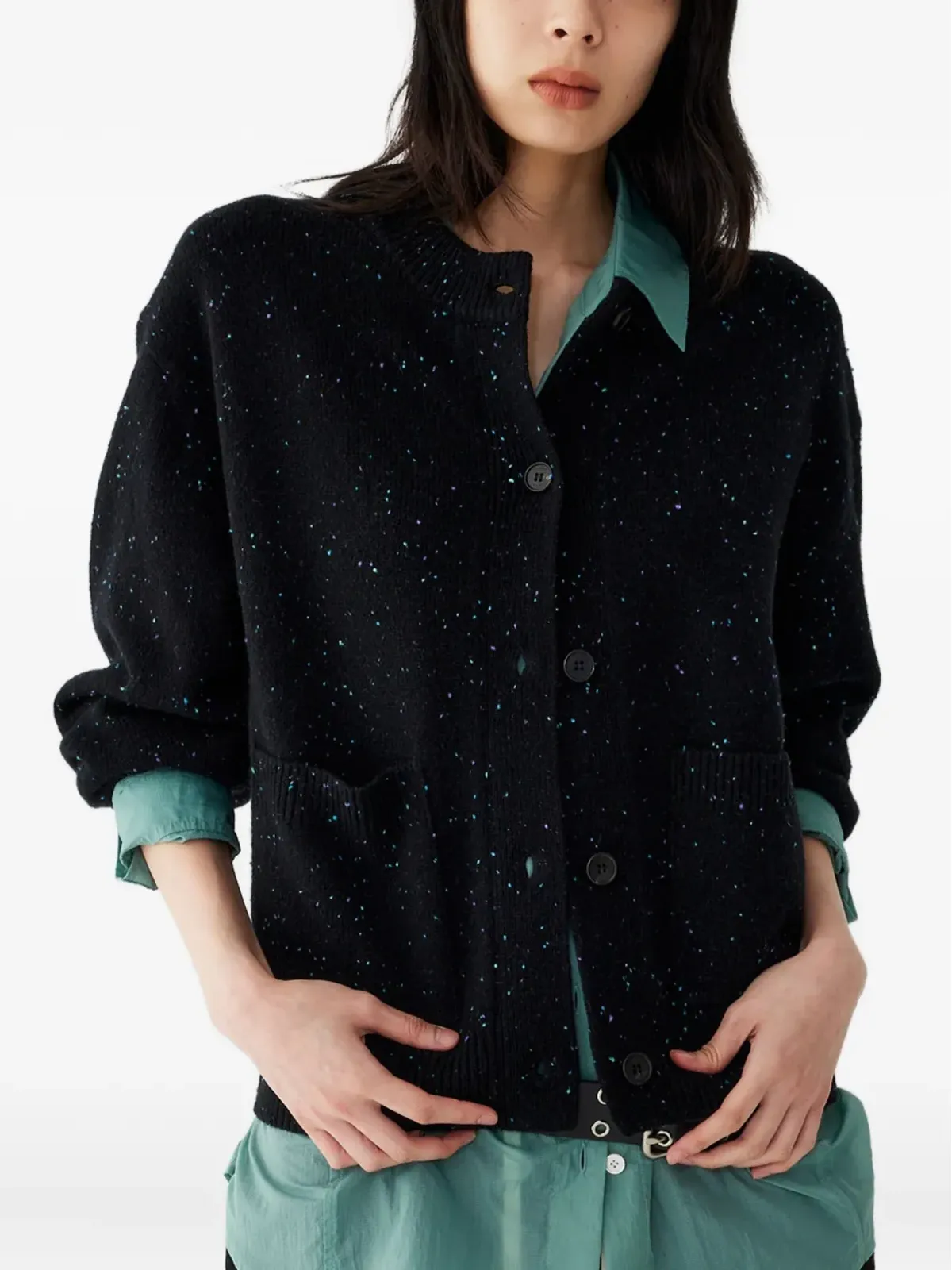 TOMBOY speckled-effect pocket cardigan - 画像3
