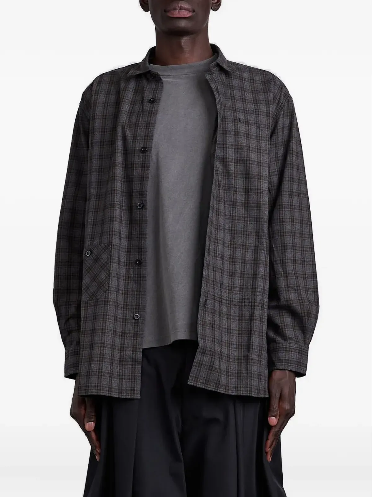 Junya Watanabe MAN グレー チェックエルボーパッチシャツ - 画像1