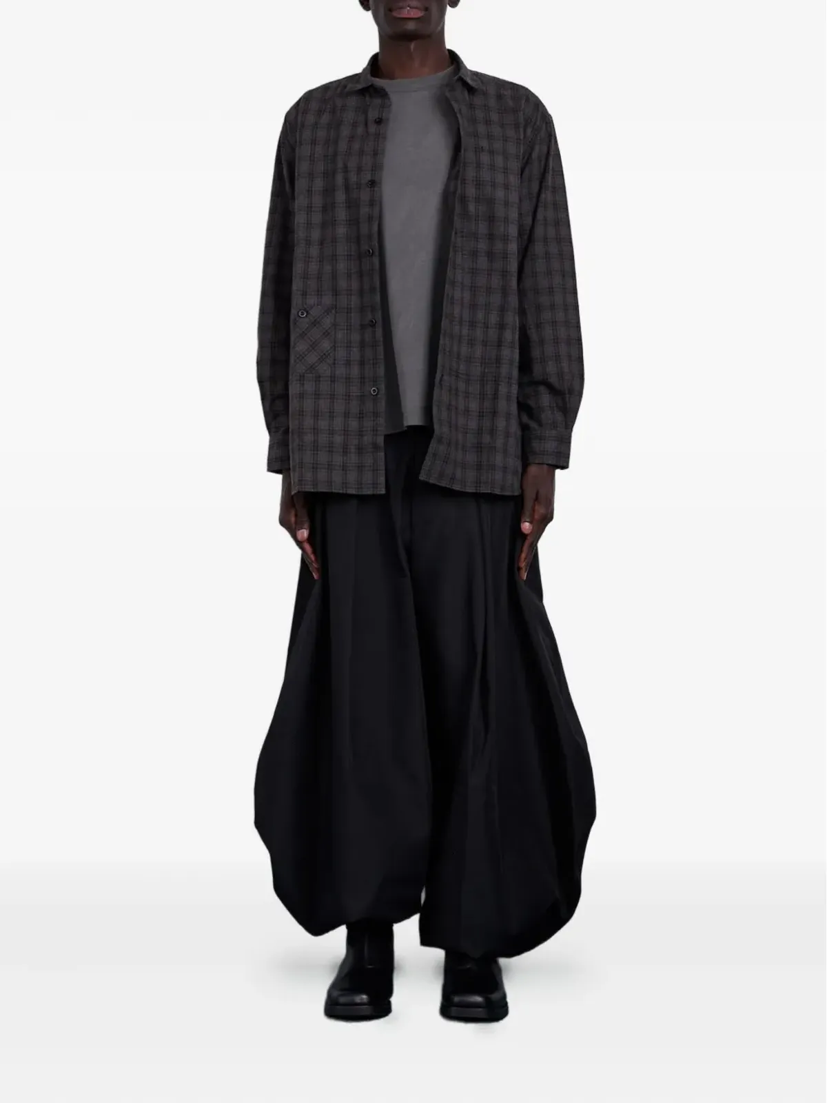 Junya Watanabe MAN グレー チェックエルボーパッチシャツ - 画像2