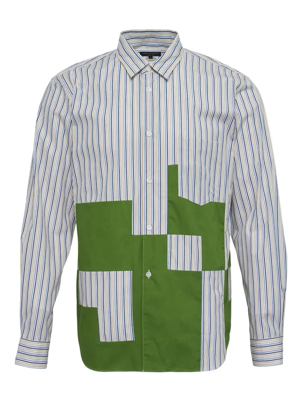 Comme des Garçons Homme Plus ストライプパッチワークシャツ ブルー - 画像1