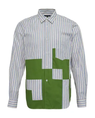 Comme des Garçons Homme Plus ストライプパッチワークシャツ ブルー - サムネイル1