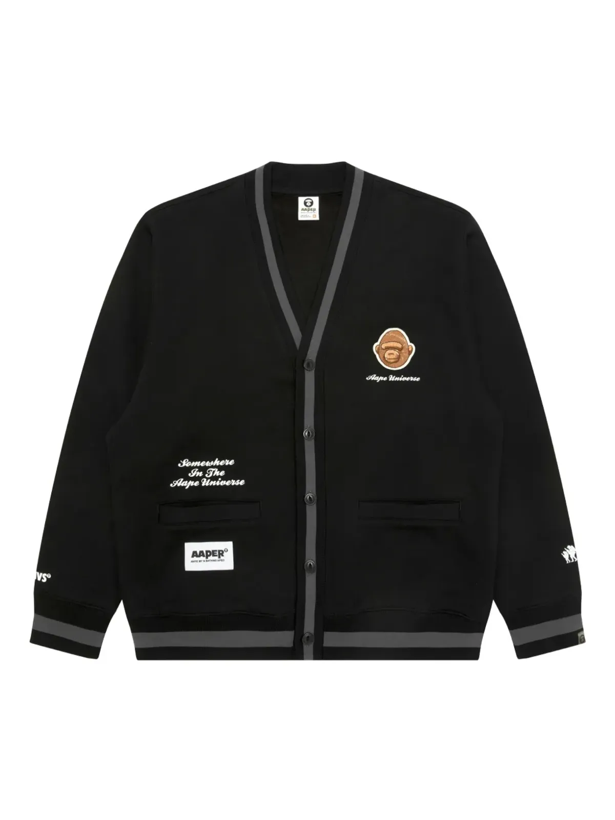 AAPE BY *A BATHING APE® 刺繍猿頭モチーフ リブ編みトリム カーディガン - 画像1