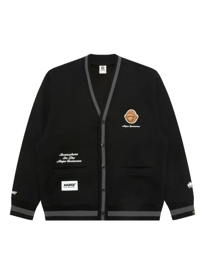 AAPE BY *A BATHING APE® AAPE BY *A BATHING APE® 刺繍猿頭モチーフ リブ編みトリム カーディガンの商品画像