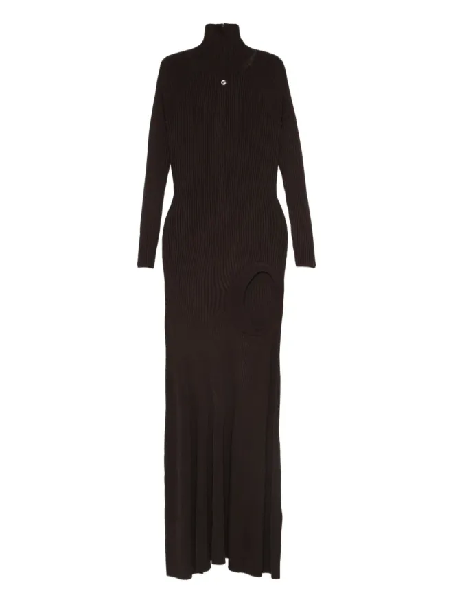 Coperni Coperni リブ編みハイネック長袖カットアウトドレス - ブラウンの商品画像