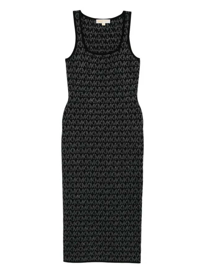 Michael Kors Michael Kors メタリック ロゴ ジャカード ミディドレス ブラックの商品画像