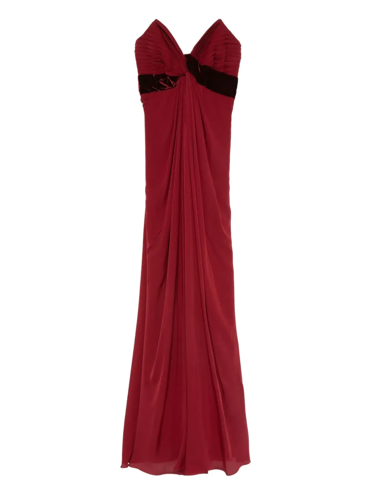 Elie Saab プリーツベルベット装飾ドレス - 画像1