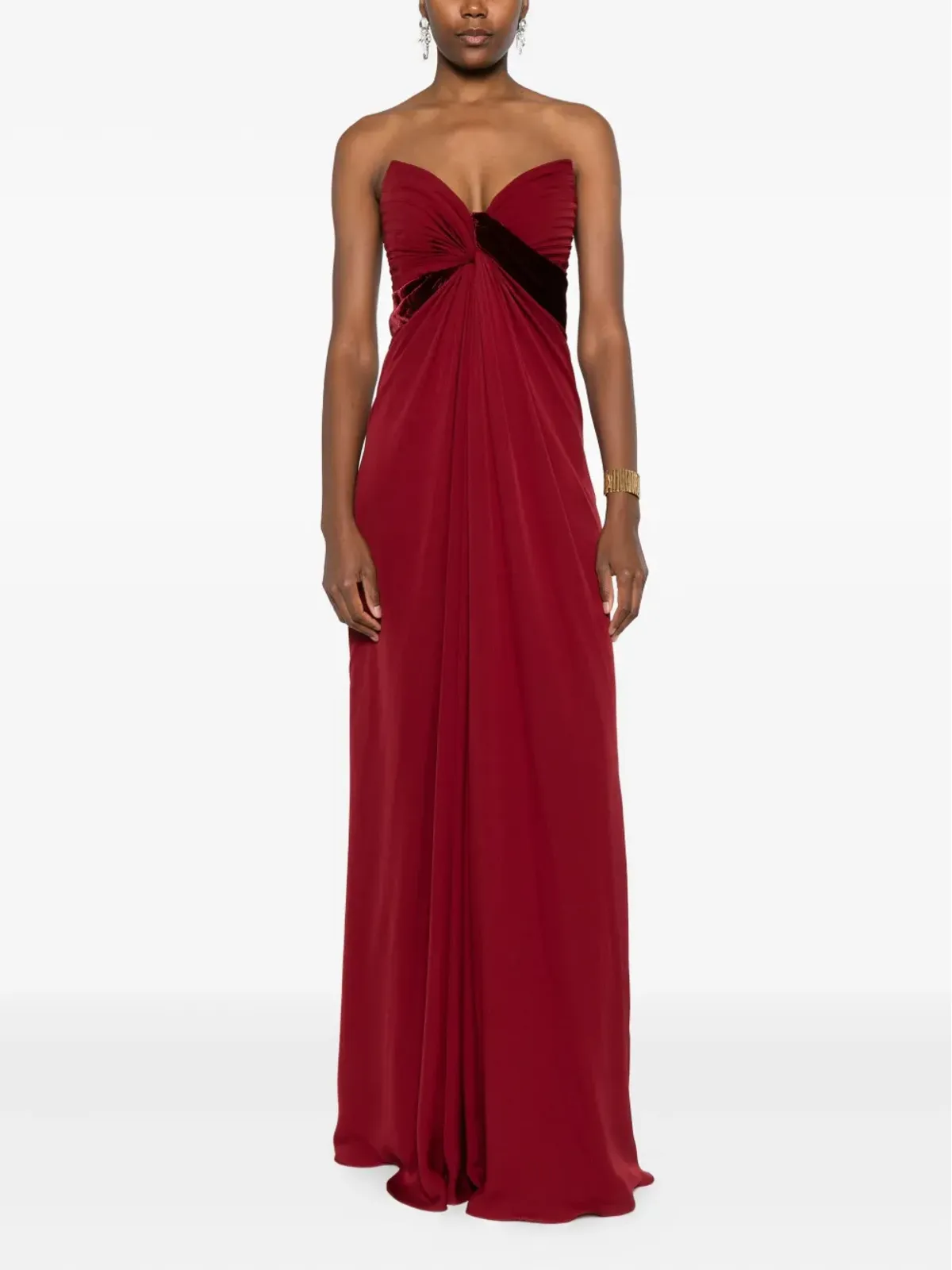 Elie Saab プリーツベルベット装飾ドレス - 画像2
