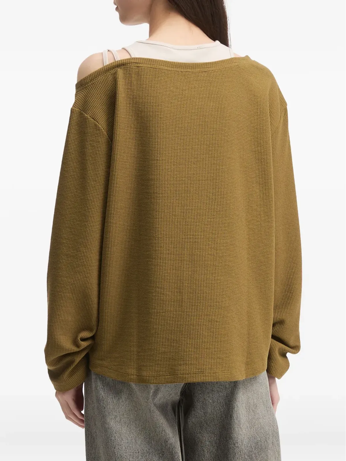 Mini Cream ワッフル編み オフショルダートップス - 画像4