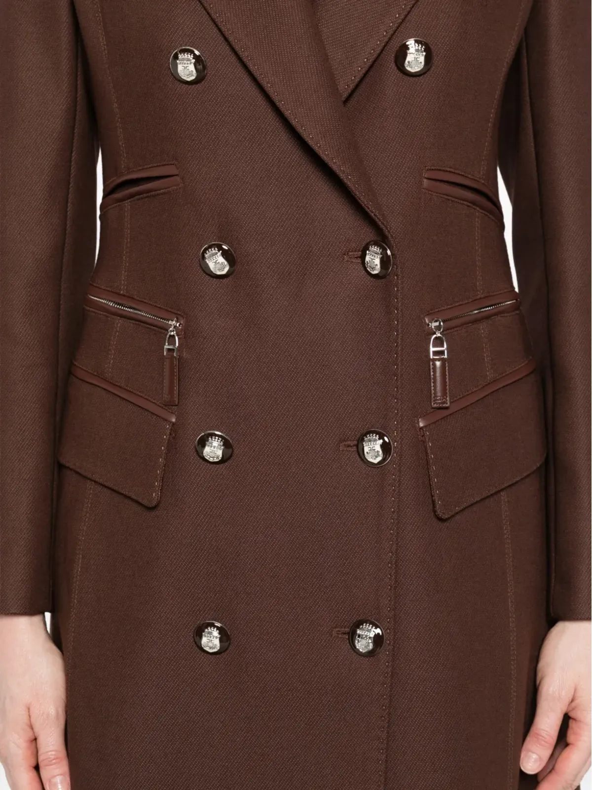 Elisabetta Franchi ダブルブレスト レザー・トリム コート - 画像5