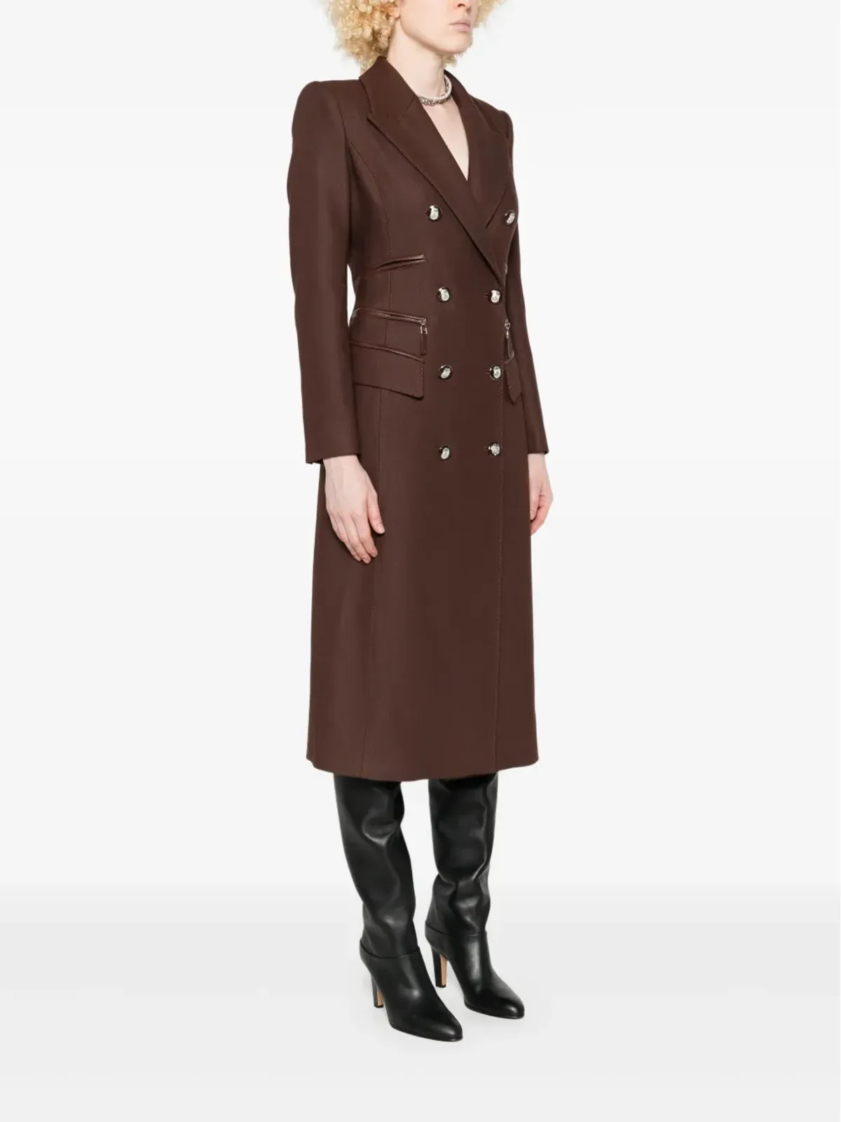 Elisabetta Franchi ダブルブレスト レザー・トリム コート - 画像3