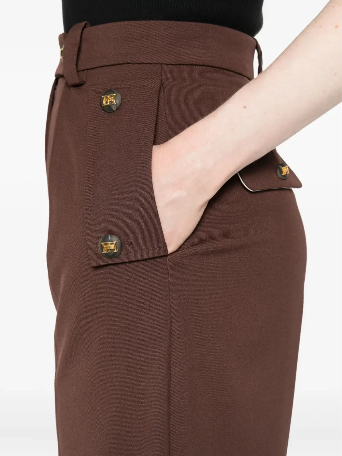 Elisabetta Franchi プリーツ入りボタンディテールパンツ - 画像5
