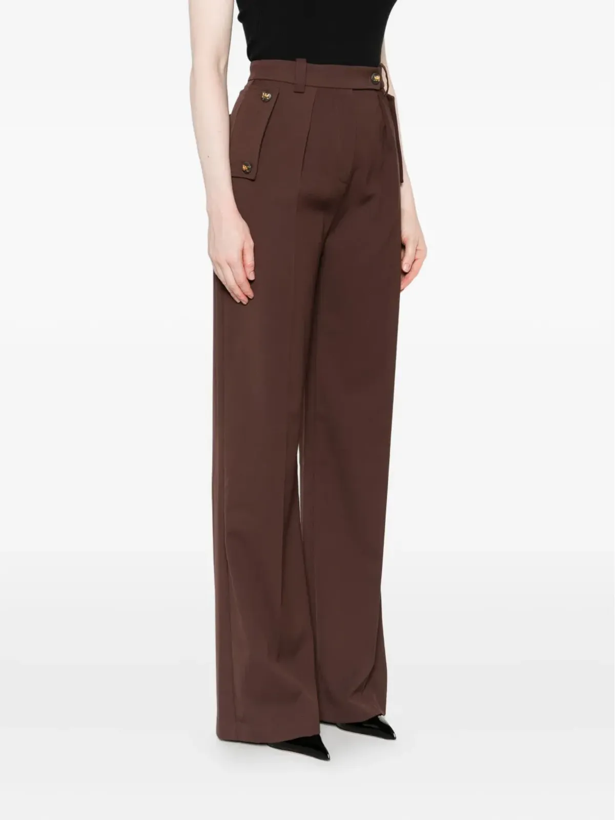 Elisabetta Franchi プリーツ入りボタンディテールパンツ - 画像3