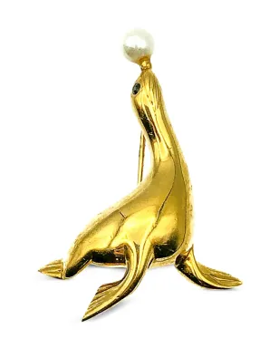 Jennifer Gibson Jewellery 1980s パール付きアシカブローチ - サムネイル1