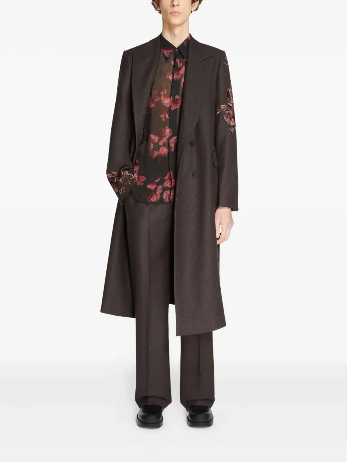 DRIES VAN NOTEN 花刺繍ウールコート（ダブルブレスト） - 画像2