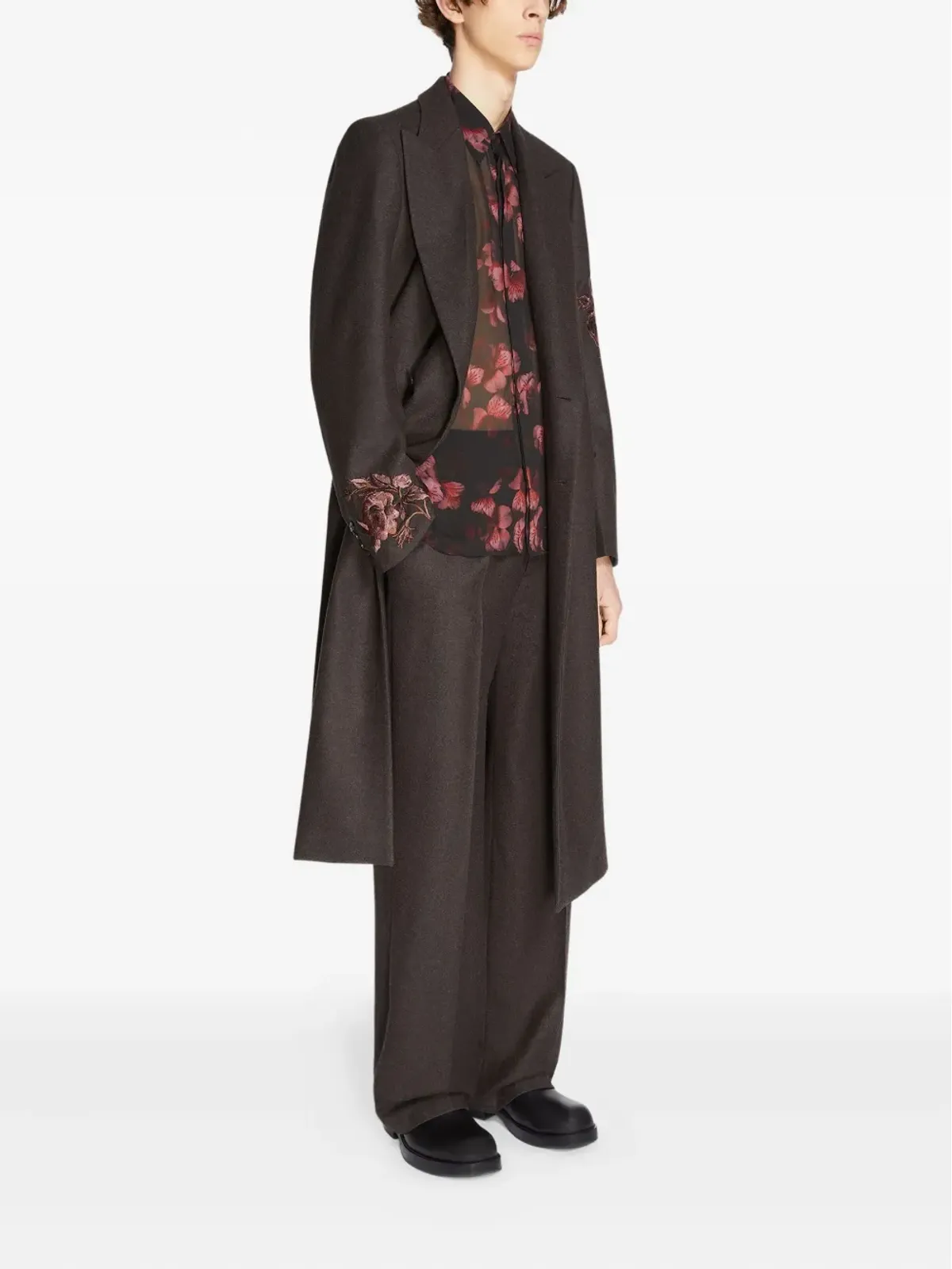 DRIES VAN NOTEN 花刺繍ウールコート（ダブルブレスト） - 画像3