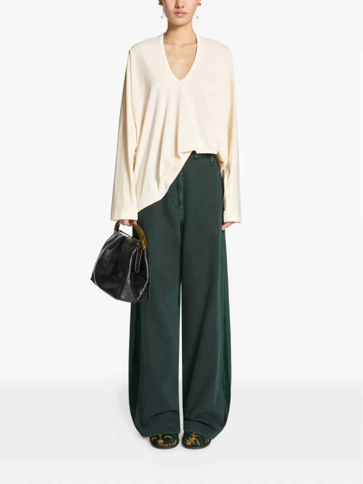 DRIES VAN NOTEN サイドストライプデニムパンツ（グリーン） - 画像2
