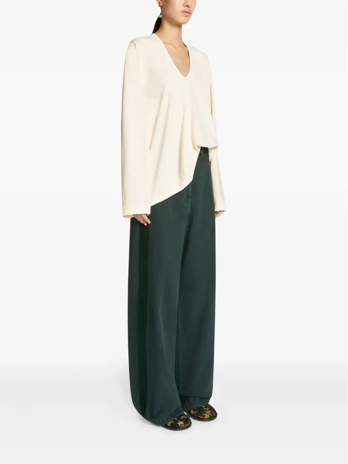 DRIES VAN NOTEN サイドストライプデニムパンツ（グリーン） - 画像3