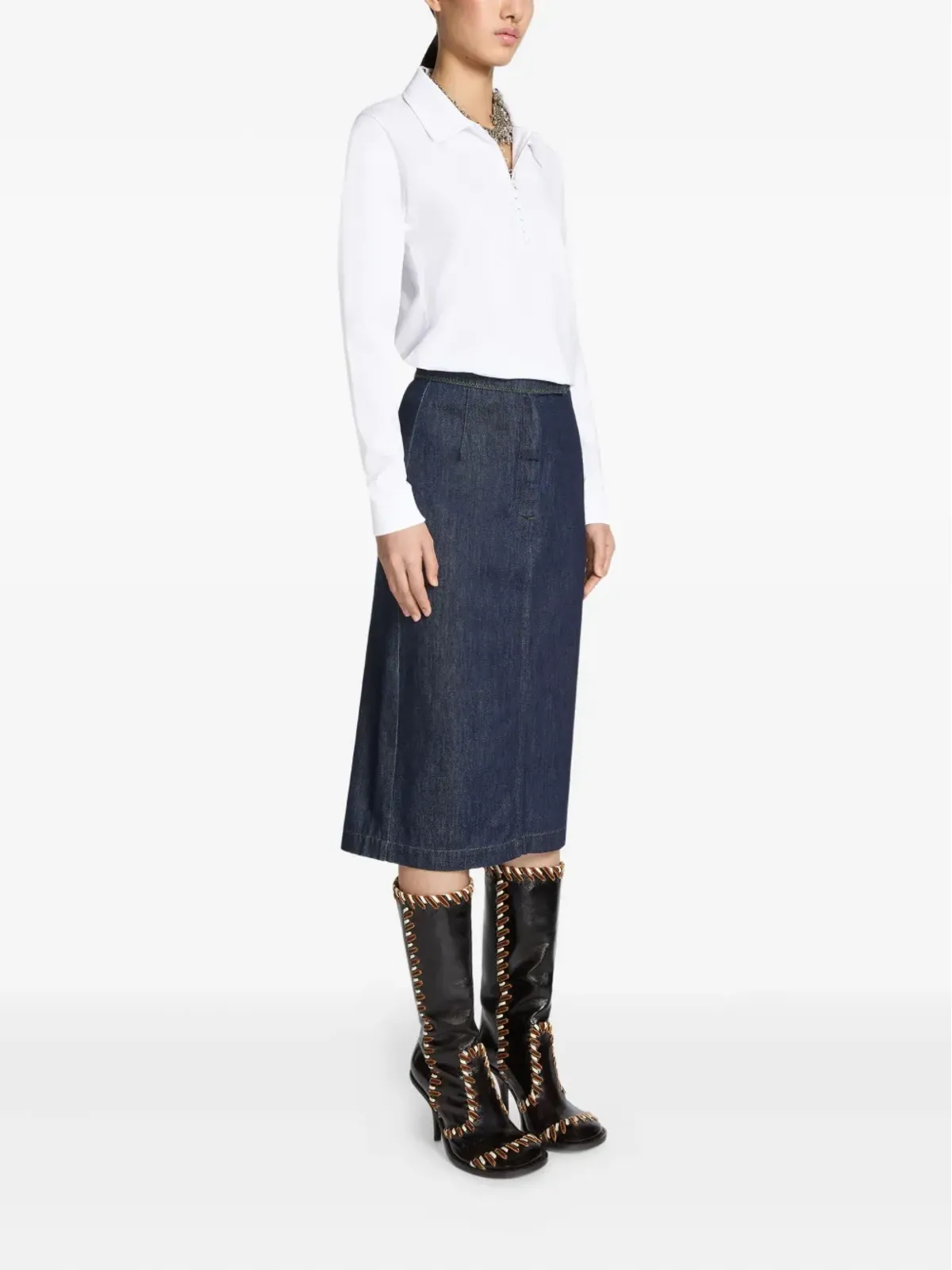 DRIES VAN NOTEN デニムプリーツディテール ミディスカート - 画像3
