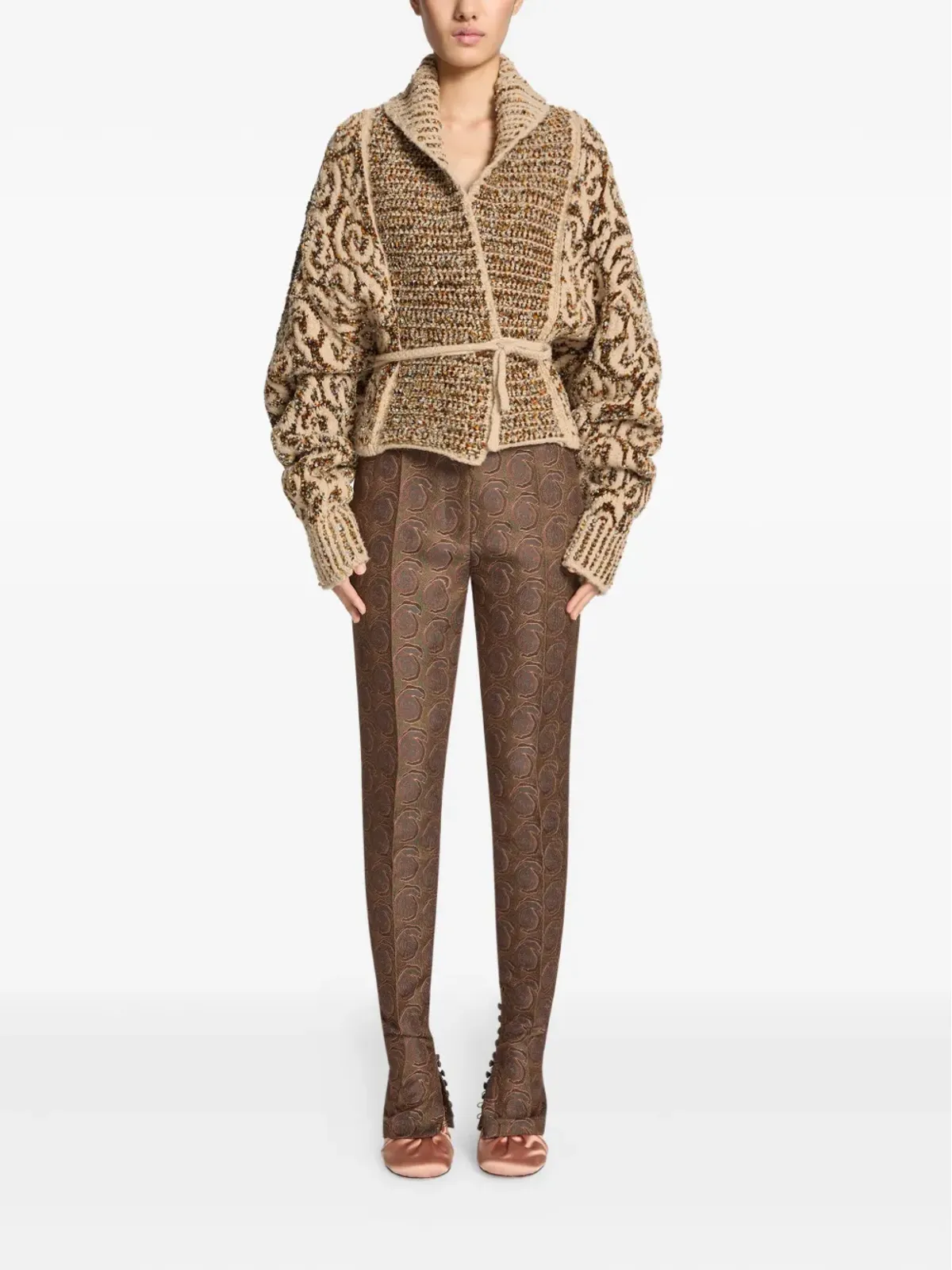 DRIES VAN NOTEN スワールジャカードパンツ グリーン - 画像2
