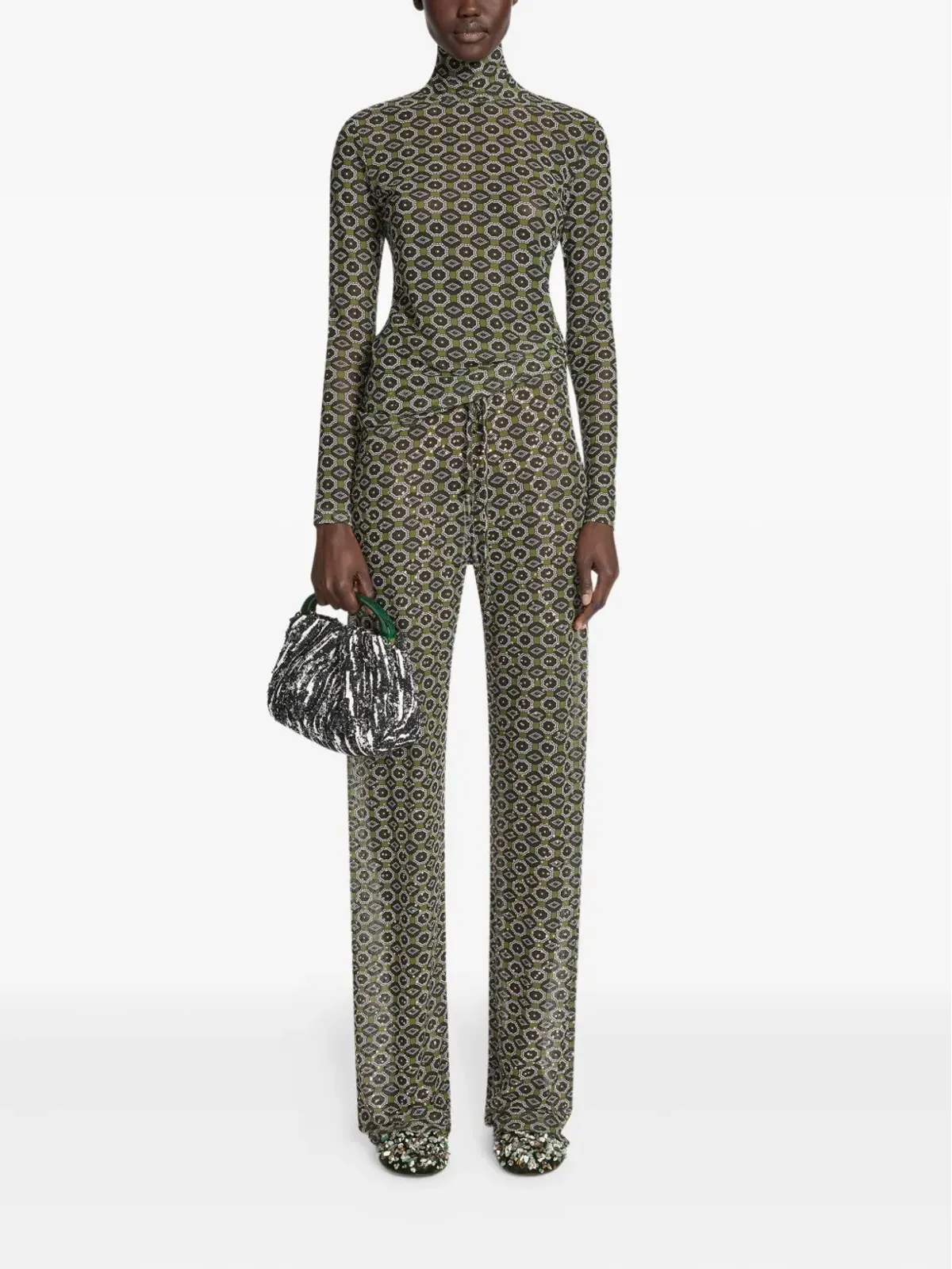 DRIES VAN NOTEN 幾何学柄パンツ - Green - 画像2