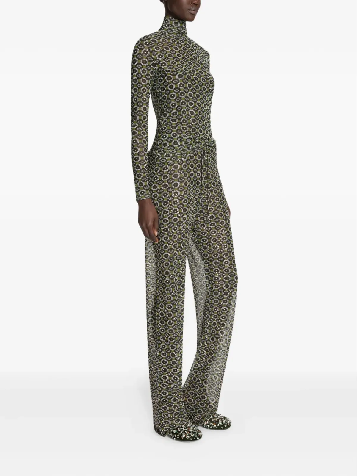 DRIES VAN NOTEN 幾何学柄パンツ - Green - 画像3